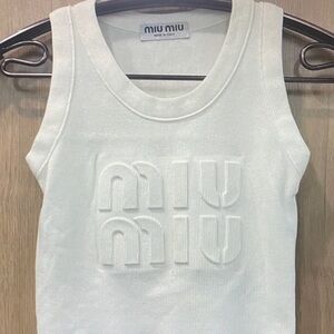 Miu Miu Cream Embossed Logo Tank